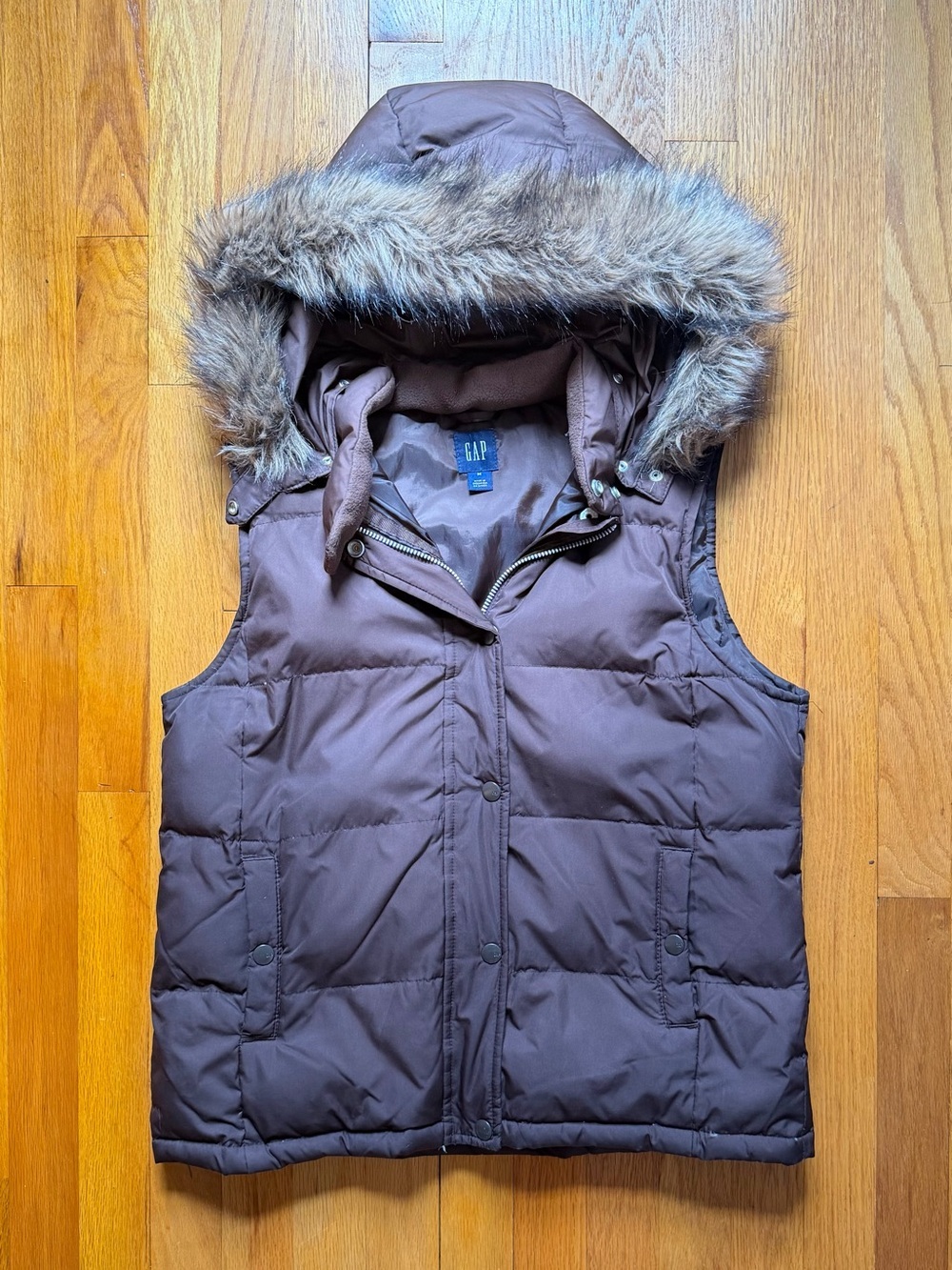 GAP Brown Puffer Jacket with Silver Zipper